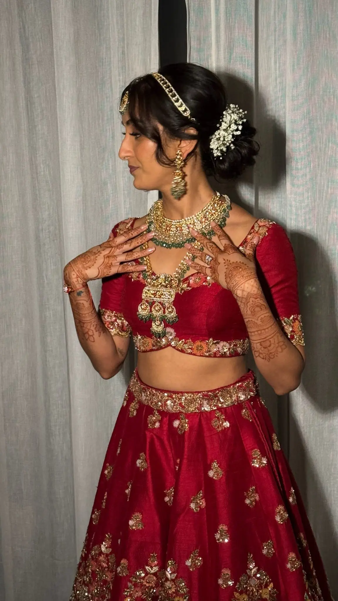 bride getting photos before her hindu ceremony. South Asian wedding at grand palladium costa Mujeres