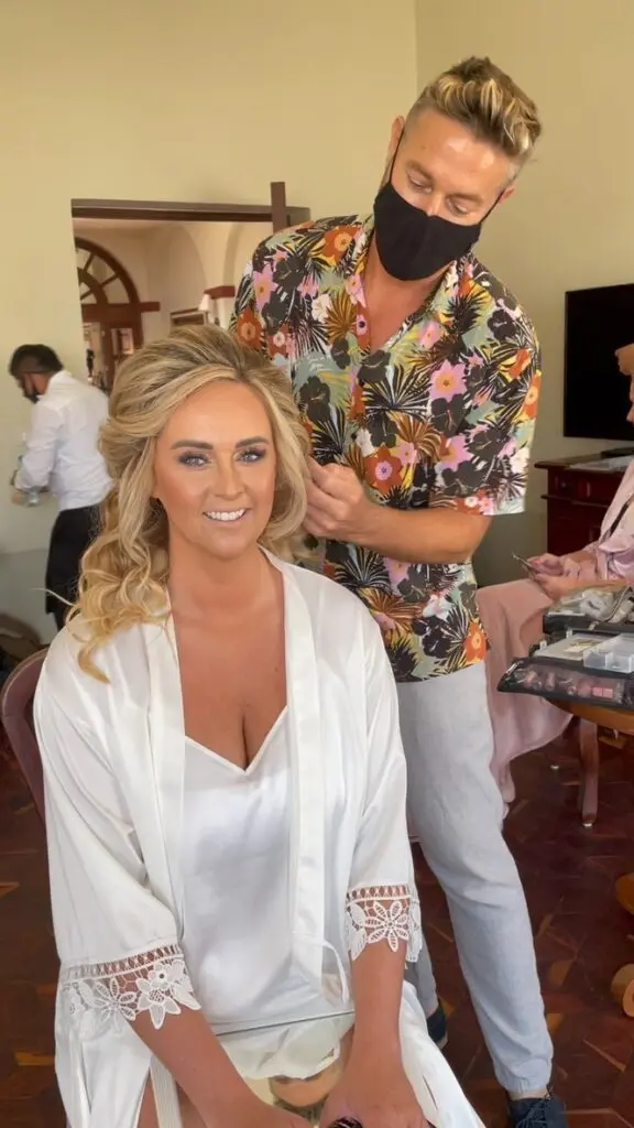 bride gets her makeup and hair done by talented hairstylist alex corbanezi at dreams tulum,mexico